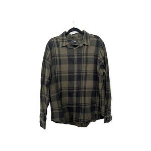 Olive green and black plaid long sleeve button down
